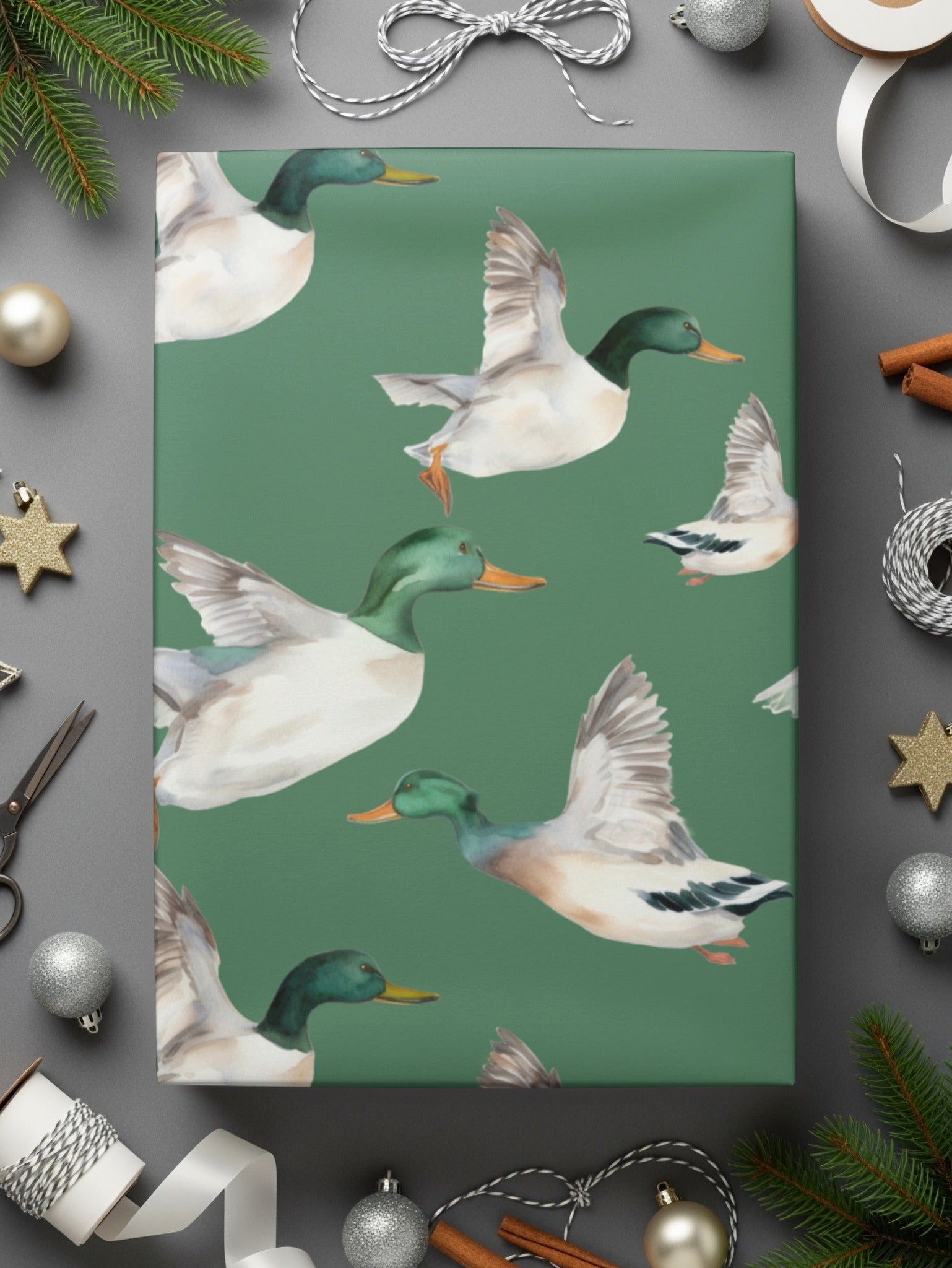 Mallard Ducks Pattern Digital Paper, Flying Ducks Seamless Repeat, Watercolor Ducks Clipart, Farmhouse Animal Print, Scrapbook Paper - Moore and Mountain