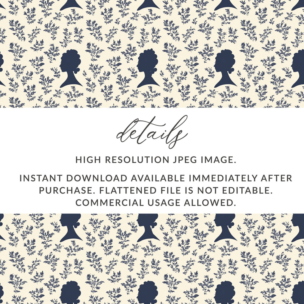 Marie Antoinette Digital Paper, Floral Silhouette Pattern, Seamless JPEG for Crafts, Scrapbooking, Printable Fabric, Digital Download - Moore and Mountain