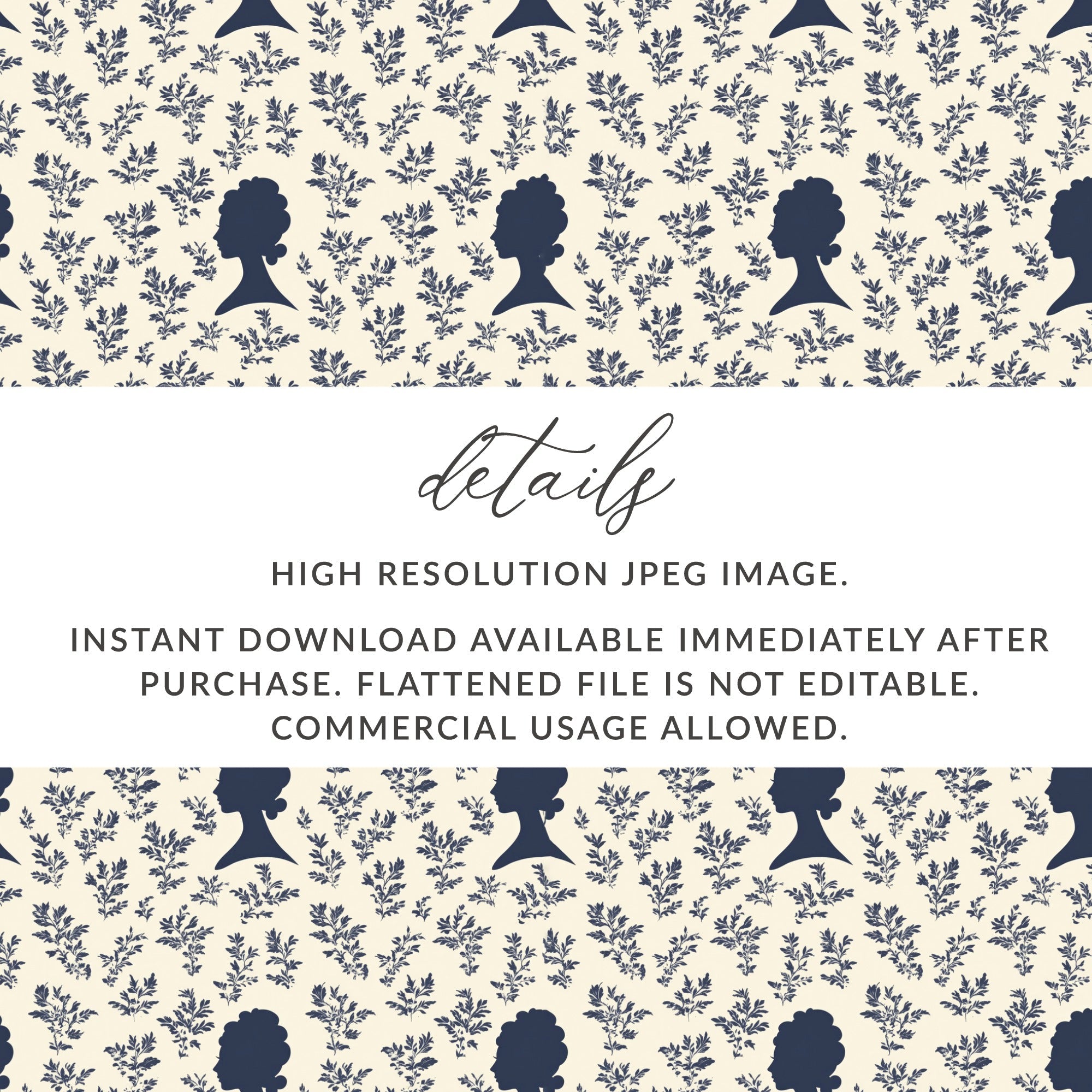 Marie Antoinette Digital Paper, Floral Silhouette Pattern, Seamless JPEG for Crafts, Scrapbooking, Printable Fabric, Digital Download - Moore and Mountain
