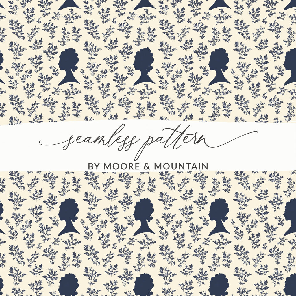 Marie Antoinette Digital Paper, Floral Silhouette Pattern, Seamless JPEG for Crafts, Scrapbooking, Printable Fabric, Digital Download - Moore and Mountain