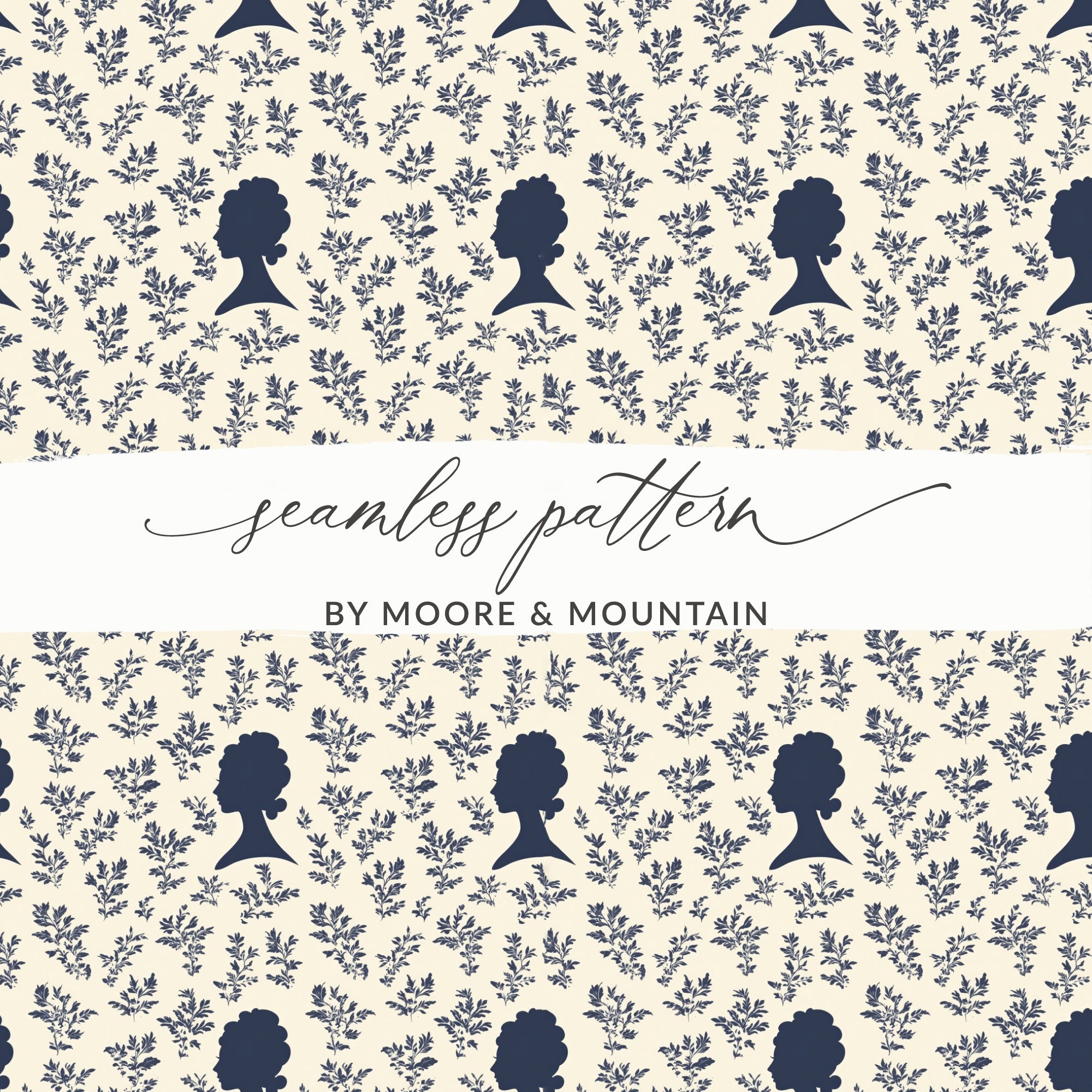 Marie Antoinette Digital Paper, Floral Silhouette Pattern, Seamless JPEG for Crafts, Scrapbooking, Printable Fabric, Digital Download - Moore and Mountain