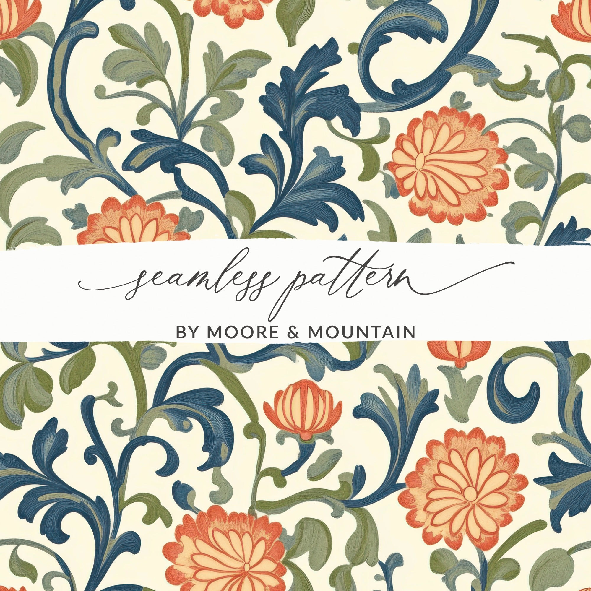 Marigold William Morris Seamless Orange Floral Pattern Dark Colors Digital - Moore and Mountain
