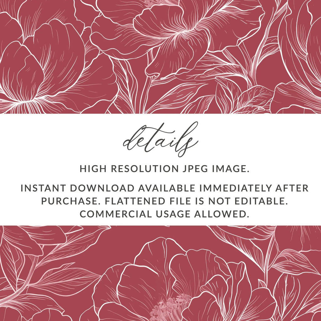 Marroon Seamless Peony Digital Paper, Floral Pattern for Fabric, Rose Pink Background, Printable Digital Download, Commercial Use - Moore and Mountain