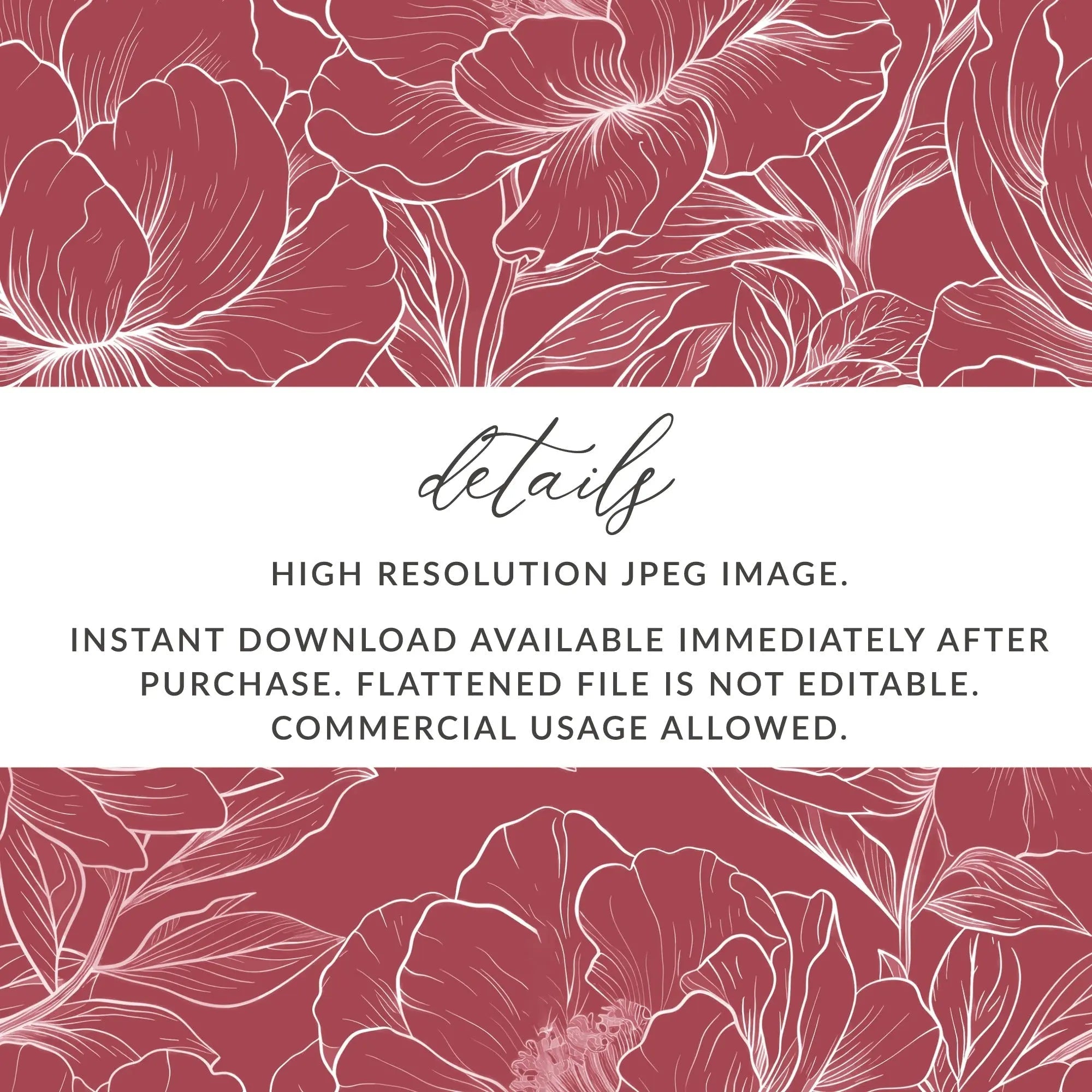 Marroon Seamless Peony Digital Paper, Floral Pattern for Fabric, Rose Pink Background, Printable Digital Download, Commercial Use - Moore and Mountain