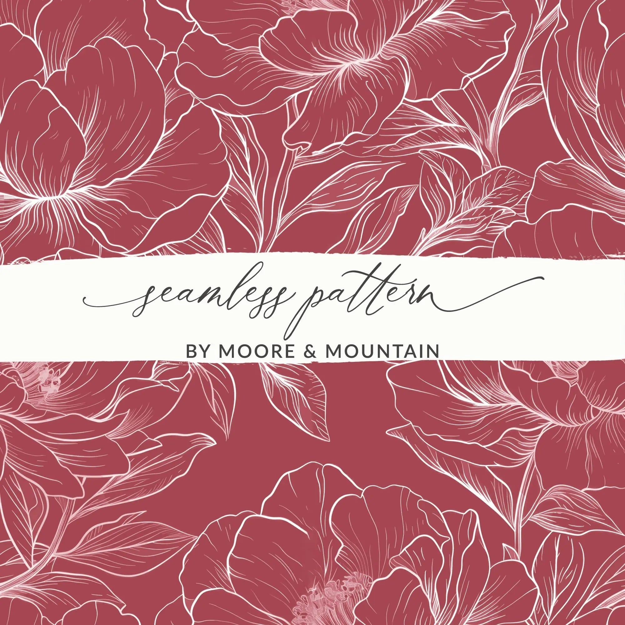 Marroon Seamless Peony Digital Paper, Floral Pattern for Fabric, Rose Pink Background, Printable Digital Download, Commercial Use - Moore and Mountain