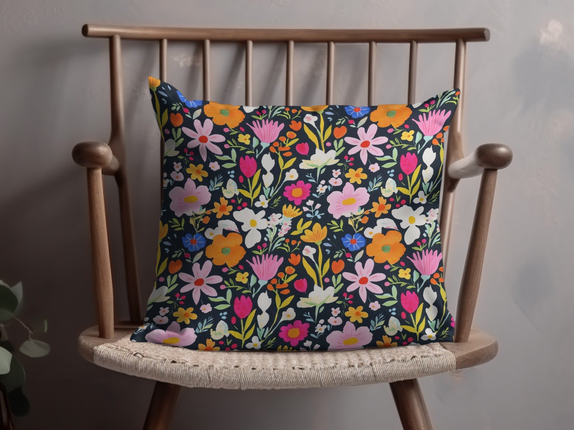 Vibrant Floral Pattern Decorative Accent Pillow