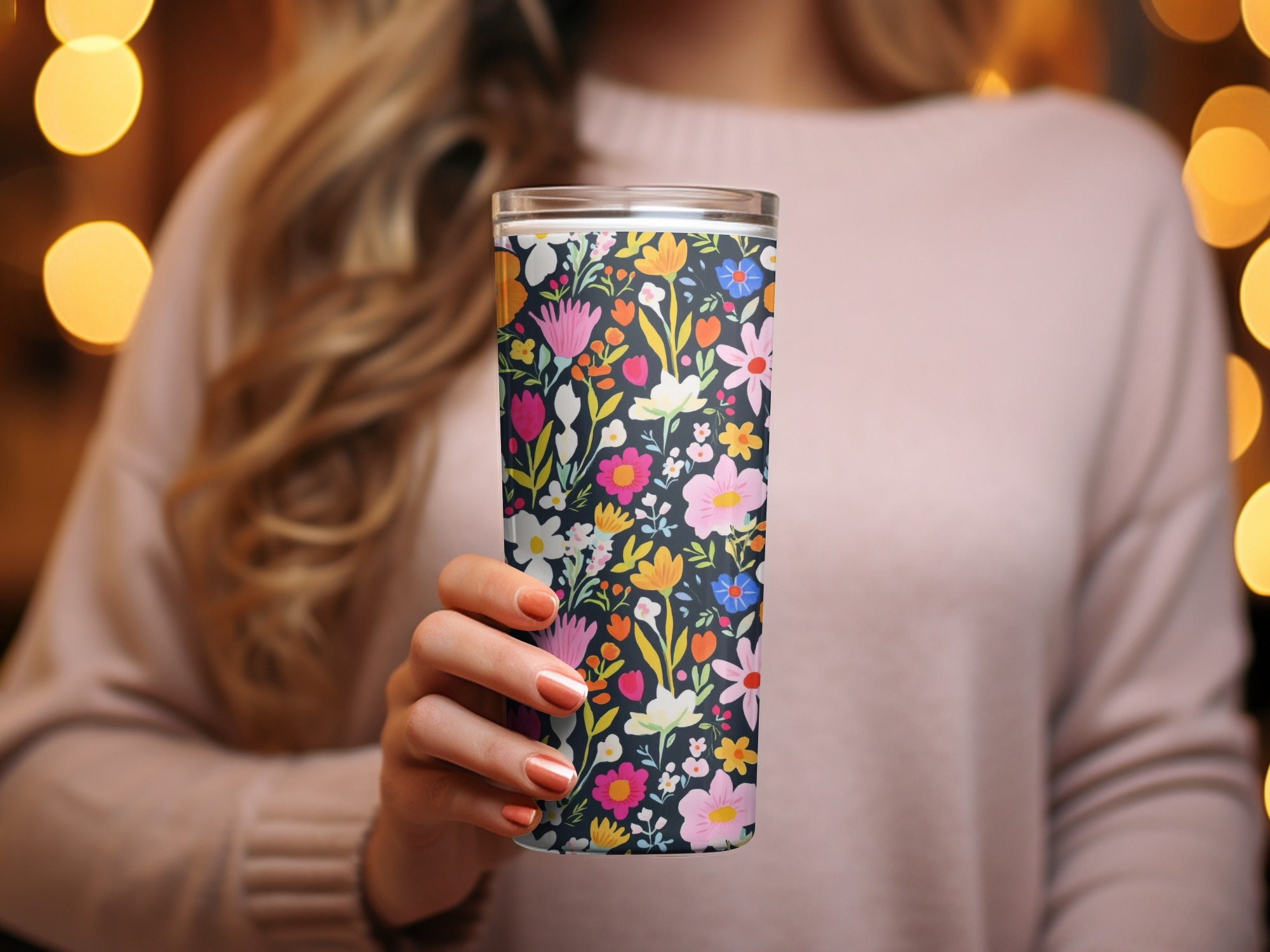 Vibrant Multicolor Floral Design Insulated Tumbler Product