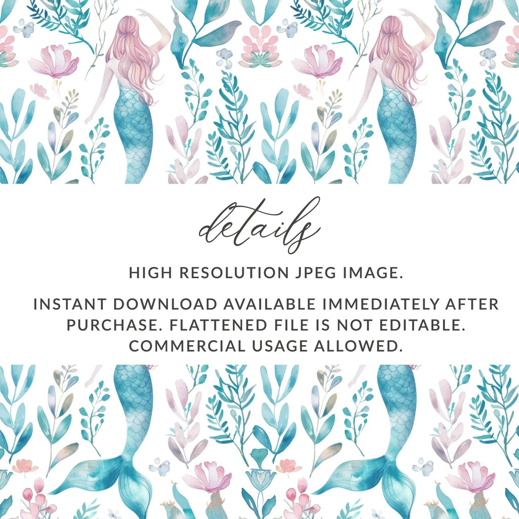 Mermaid Digital Paper, Seamless Pattern, Watercolor Mermaid Scales, Ocean Sea Life, Commercial Use, Print on Demand - Moore and Mountain