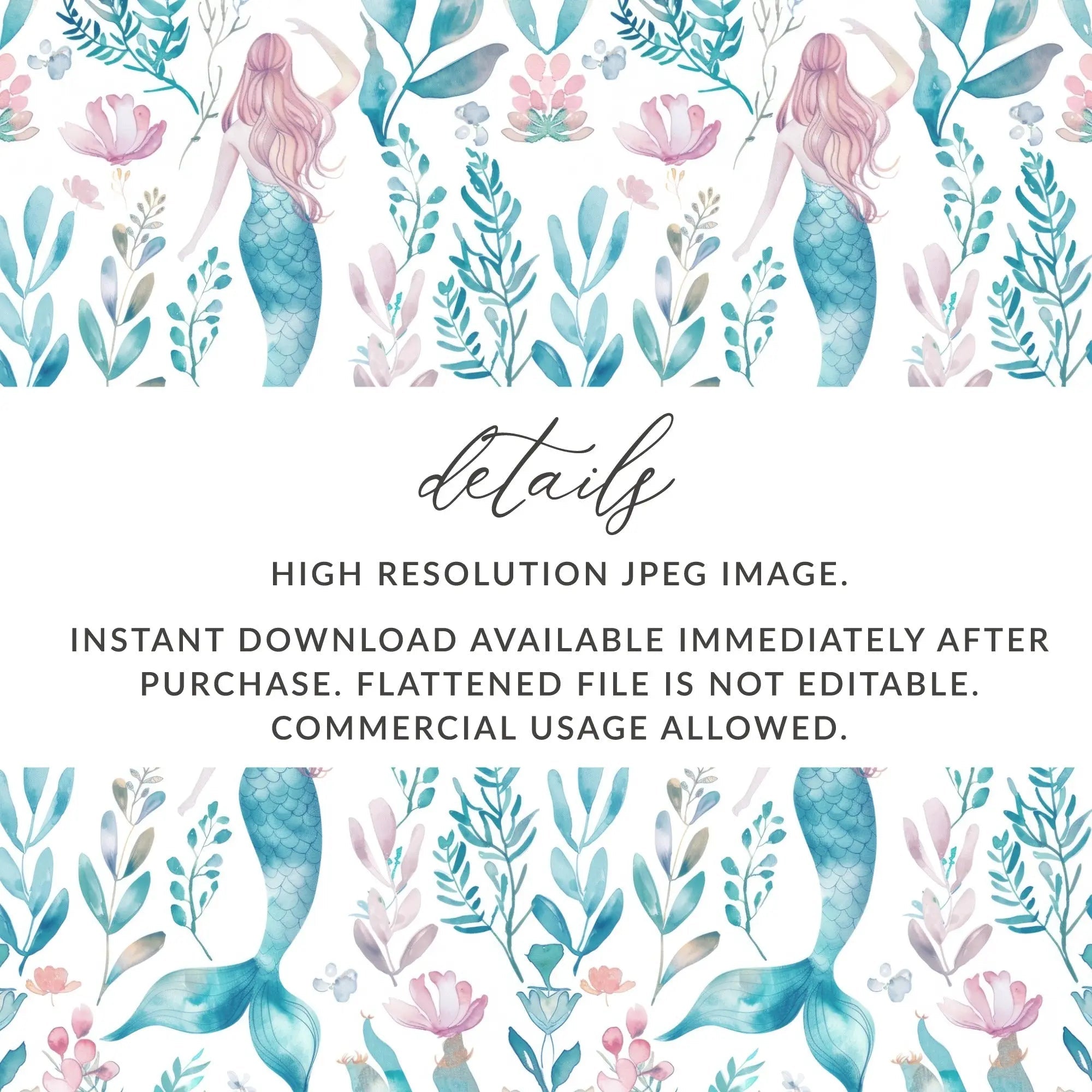 Mermaid Digital Paper, Seamless Pattern, Watercolor Mermaid Scales, Ocean Sea Life, Commercial Use, Print on Demand - Moore and Mountain
