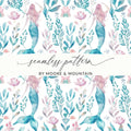 Mermaid Digital Paper, Seamless Pattern, Watercolor Mermaid Scales, Ocean Sea Life, Commercial Use, Print on Demand - Moore and Mountain
