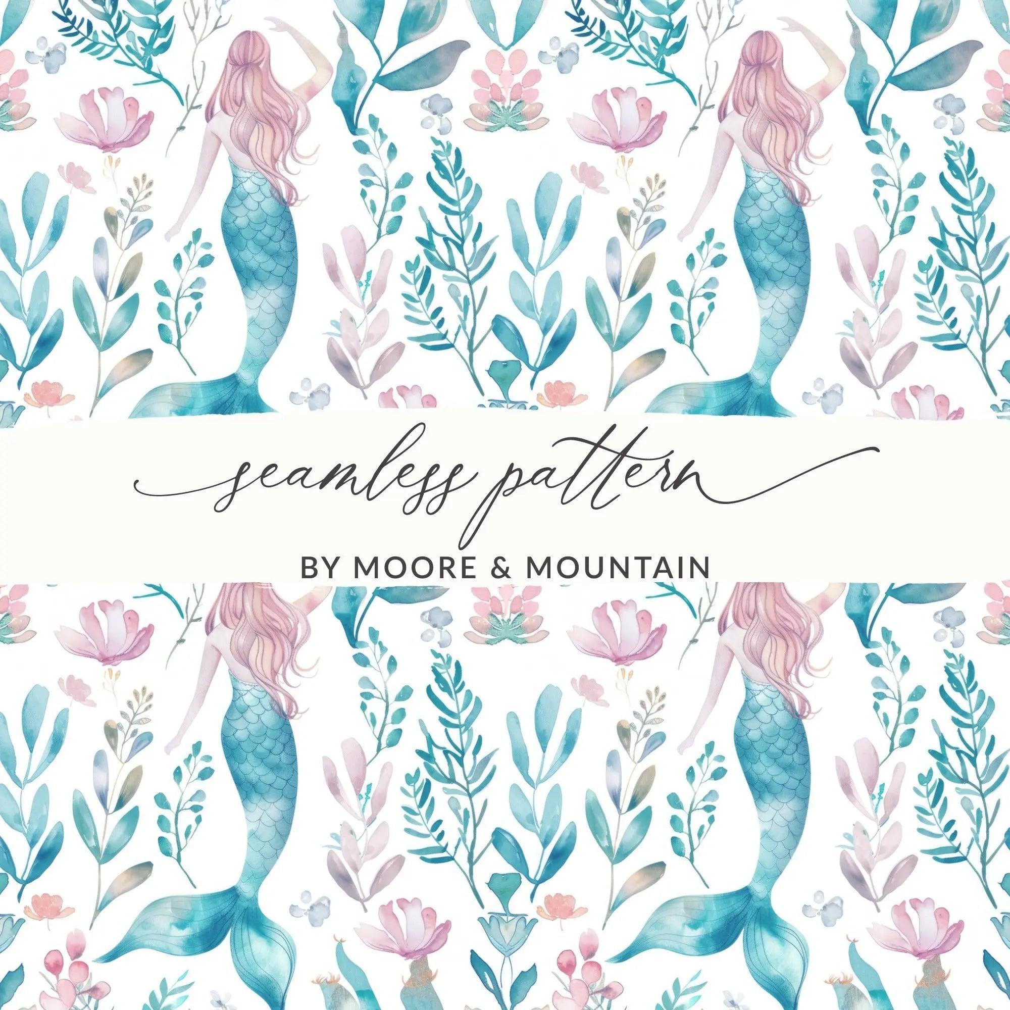 Mermaid Digital Paper, Seamless Pattern, Watercolor Mermaid Scales, Ocean Sea Life, Commercial Use, Print on Demand - Moore and Mountain