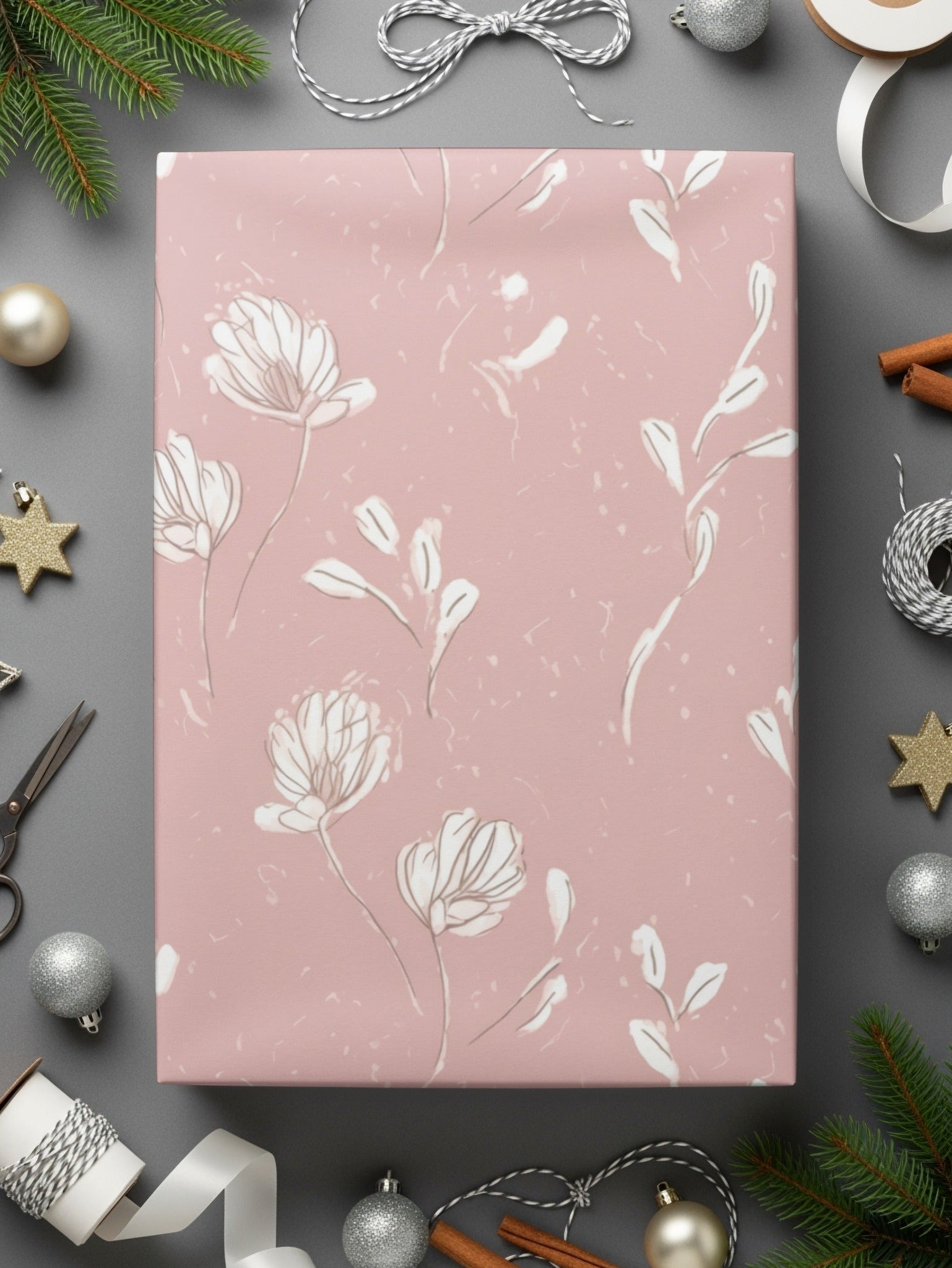 Elegant Pink Floral Gift Wrap with White Accents