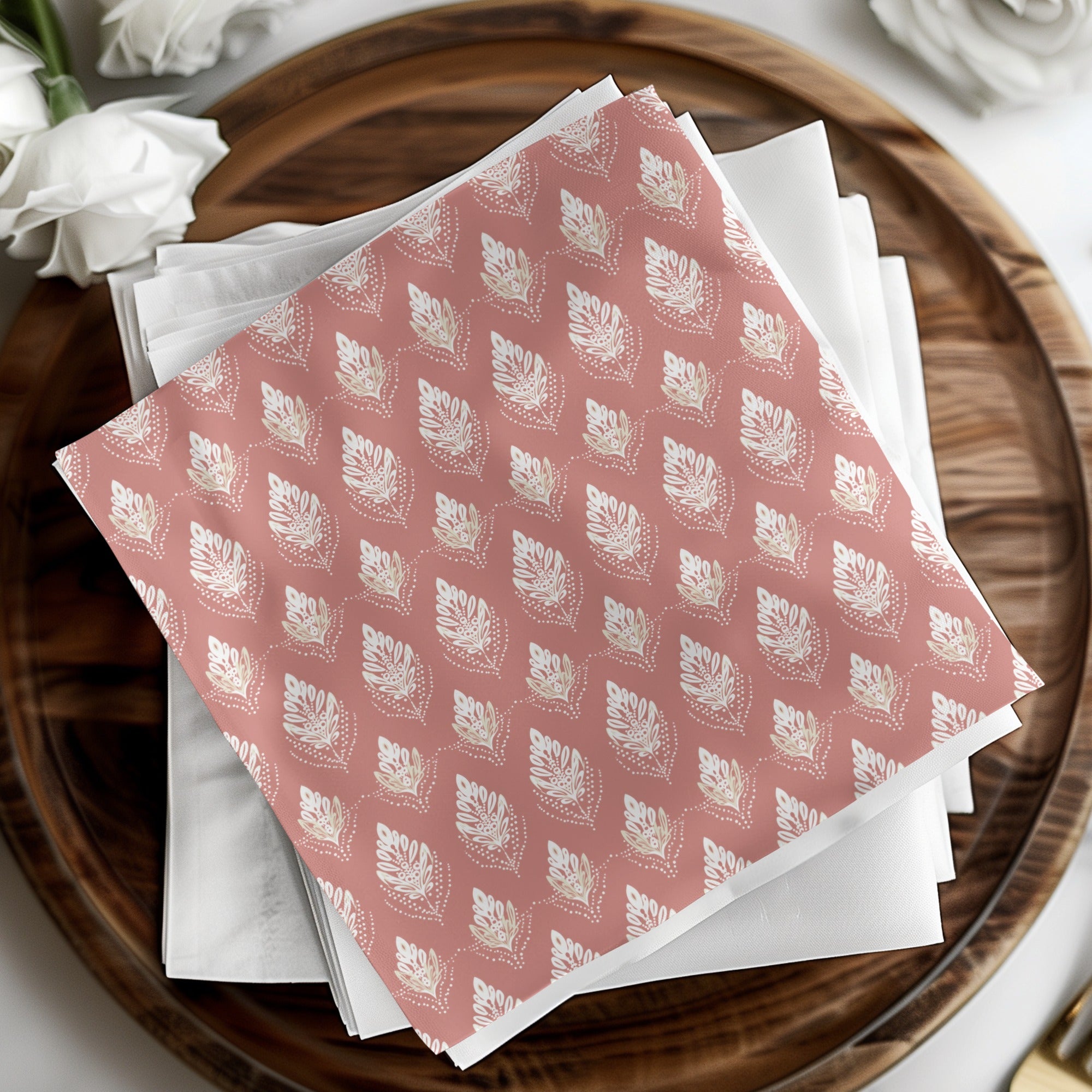Elegant Pink Floral Print Decorative Napkins Set