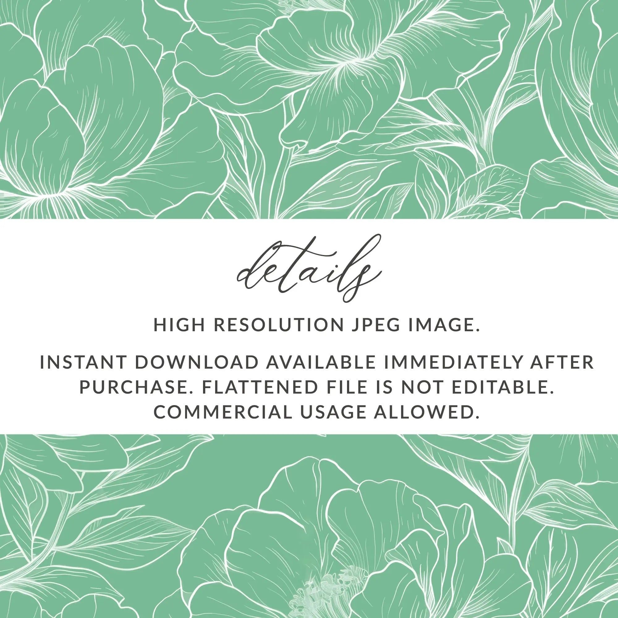 Mint Floral Digital Paper, Green Flowers Seamless Pattern, Botanical Fabric Design, Commercial Use, Print on Demand, Digital Downloads - Moore and Mountain