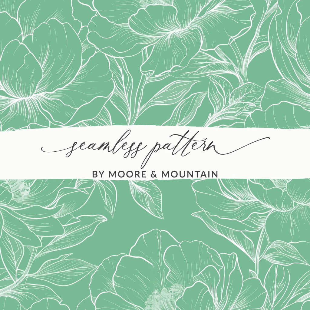 Mint Floral Digital Paper, Green Flowers Seamless Pattern, Botanical Fabric Design, Commercial Use, Print on Demand, Digital Downloads - Moore and Mountain