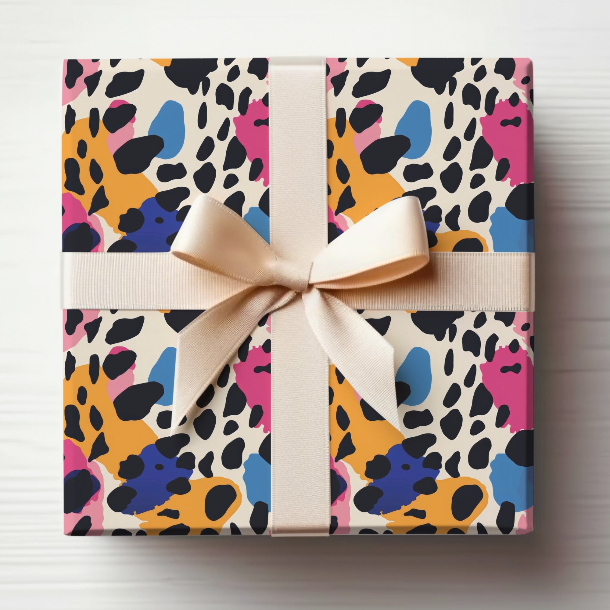 Vibrant Leopard Print Gift Wrap with Elegant Bow