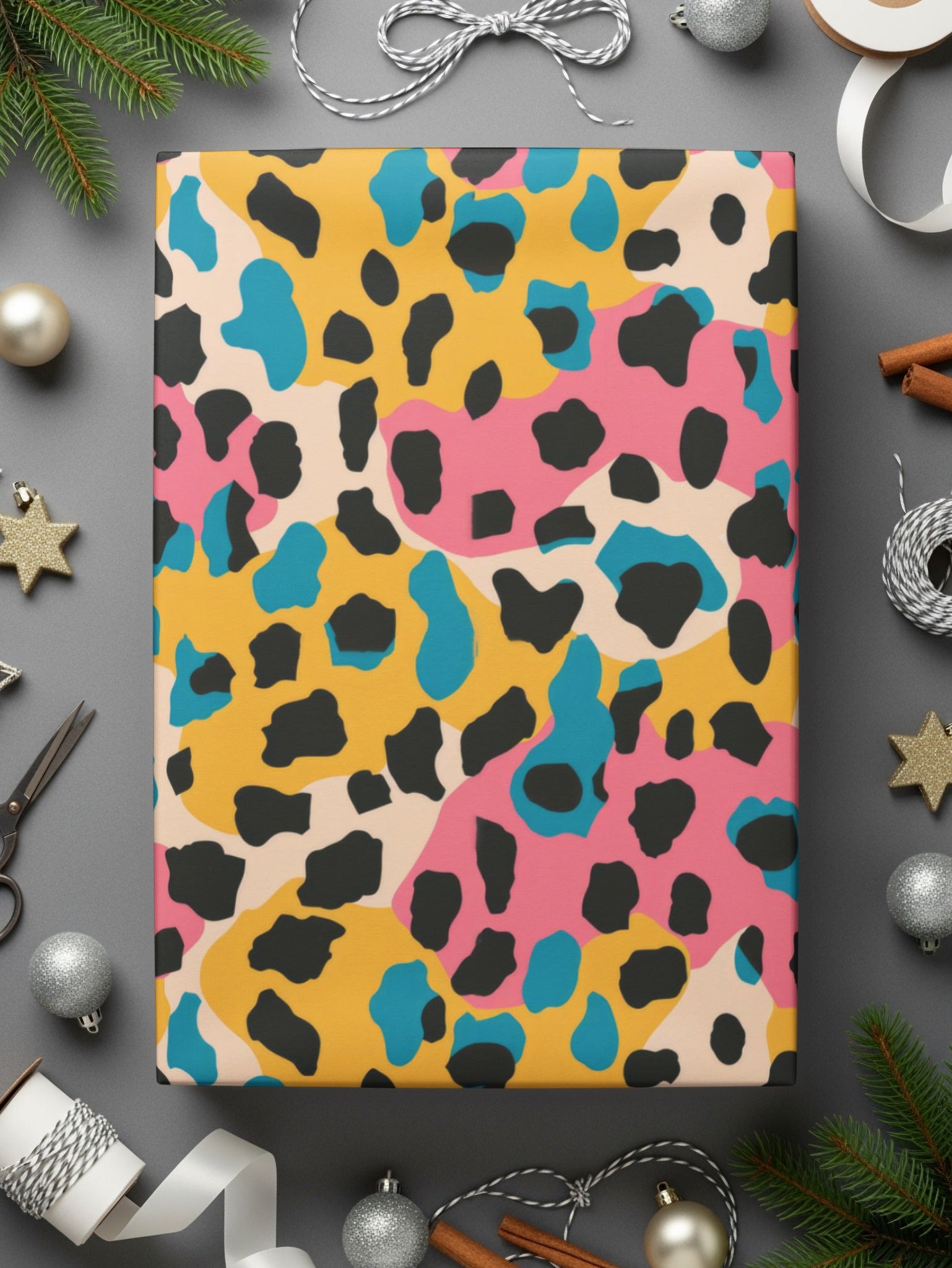 Colorful Abstract Leopard Print Gift Wrap Roll Holiday