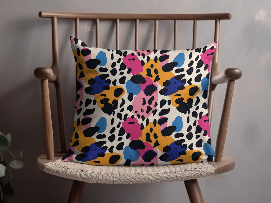 Colorful Abstract Leopard Print Throw Pillow Cover