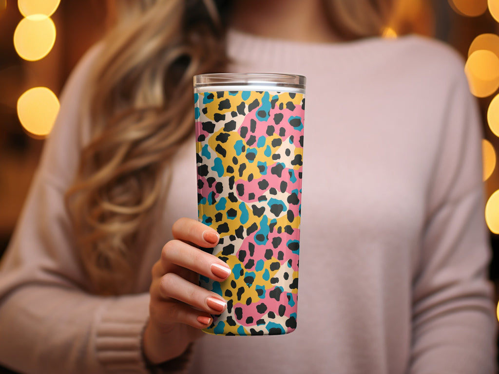 Colorful Leopard Print Travel Tumbler with Lid
