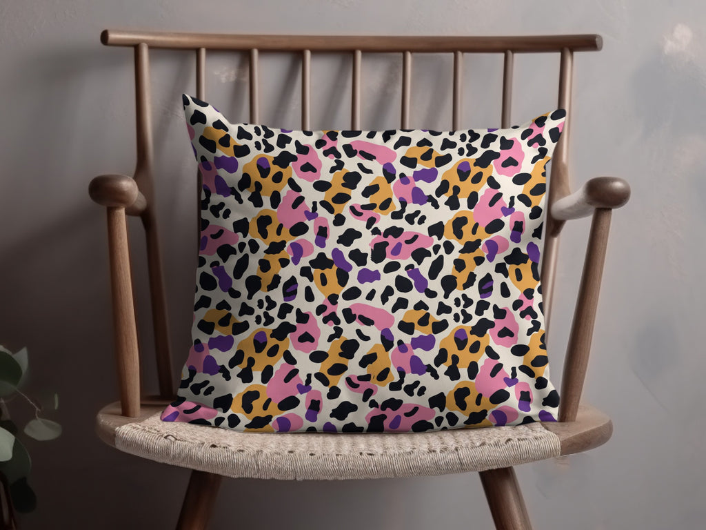 Vibrant Multicolored Leopard Print Decorative Pillow
