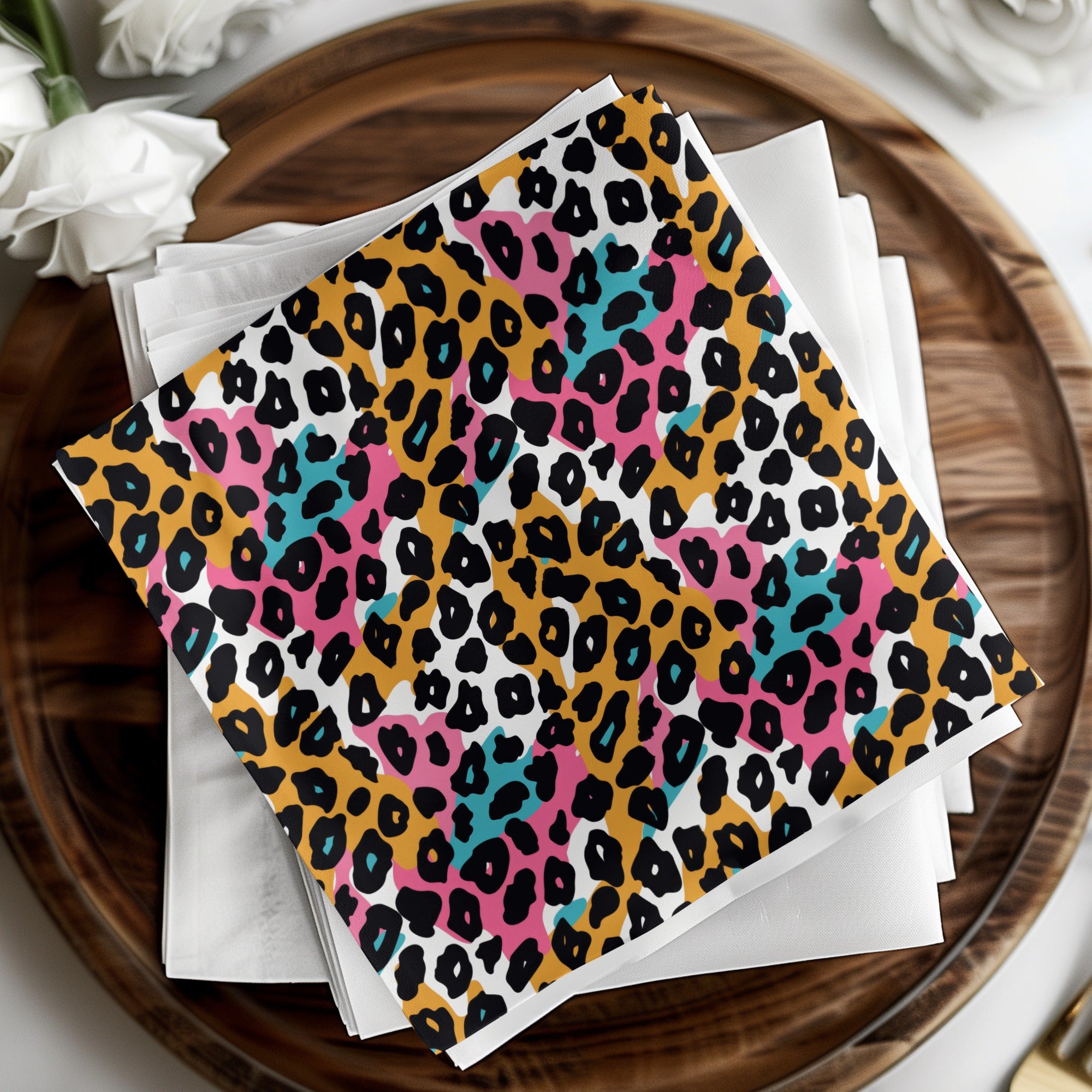 Vibrant Multi-Colored Leopard Print Napkin Set