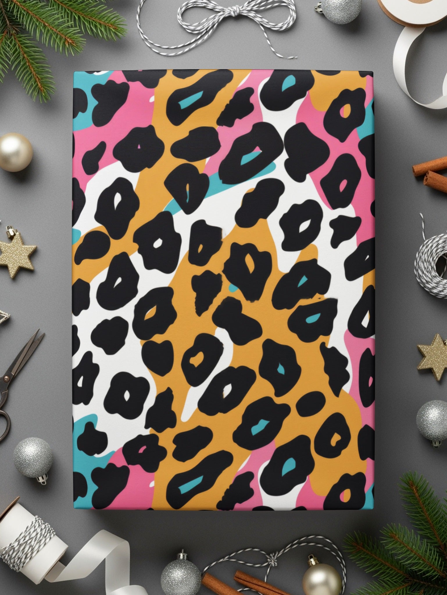 Vibrant Colorful Abstract Leopard Print Gift Wrapping Paper