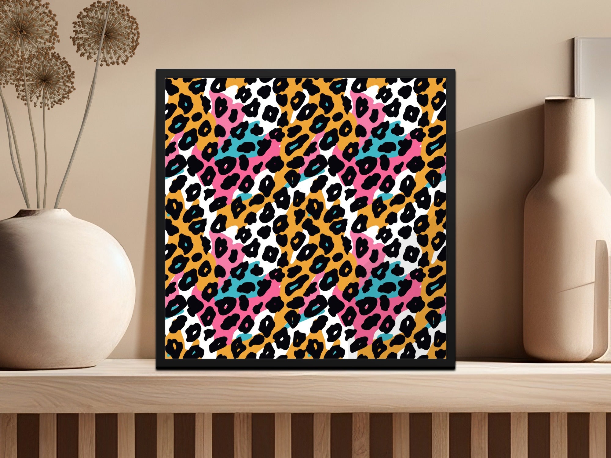 Vibrant Colorful Leopard Print Pattern Wall Art Decor
