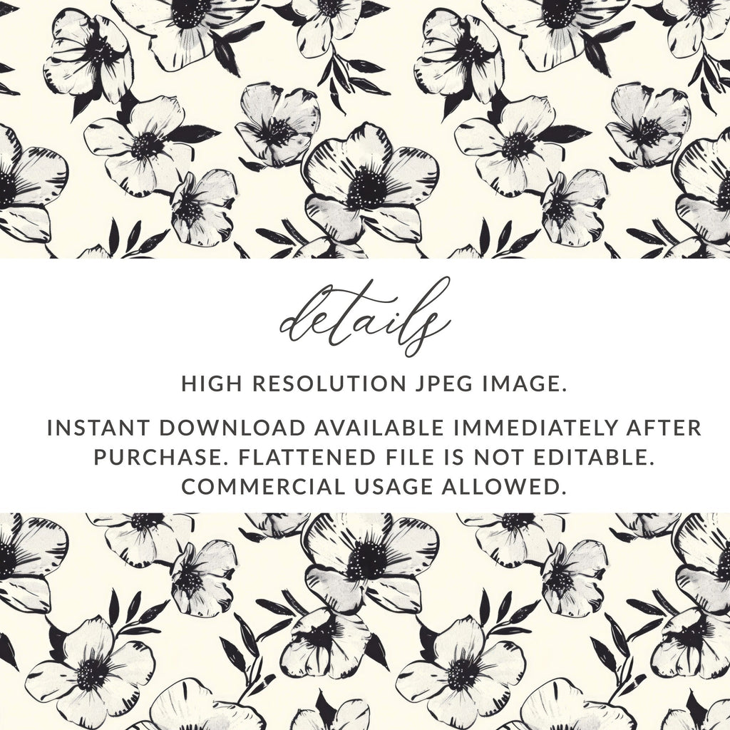 Modern Black White Floral Pattern Blooming Beauty Seamless Digital - Moore and Mountain
