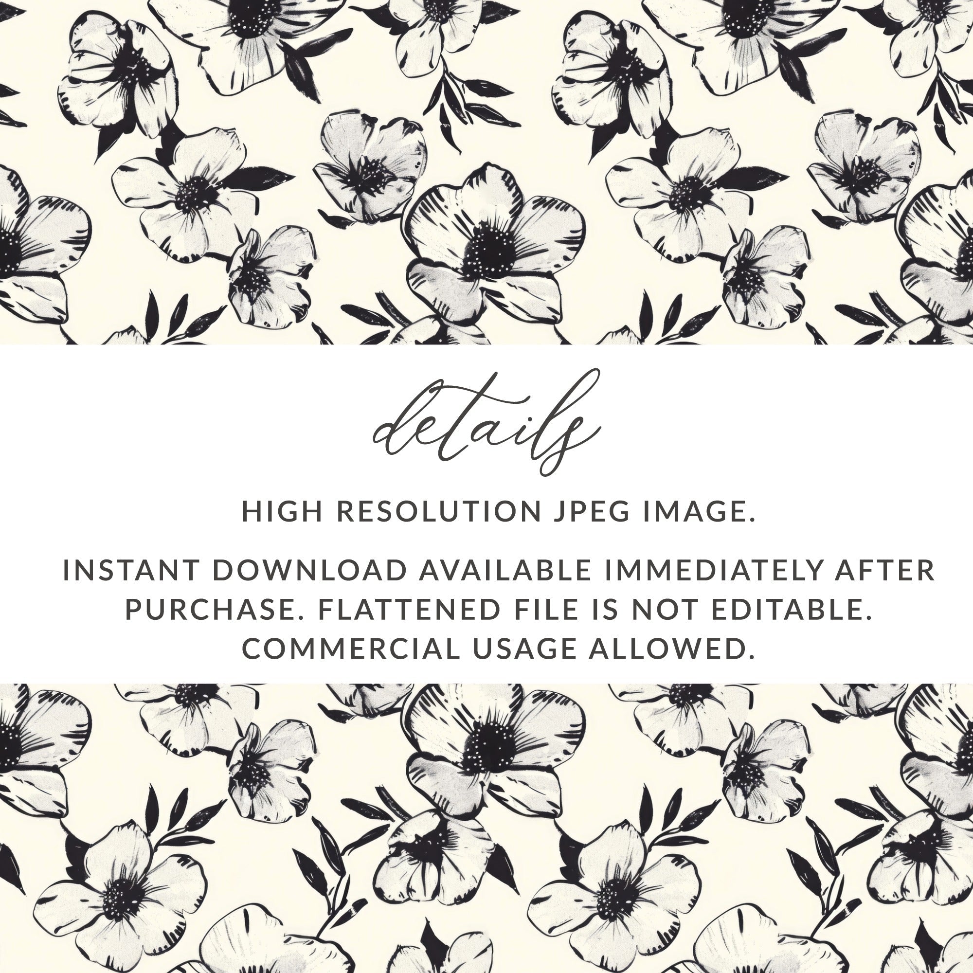 Modern Black White Floral Pattern Blooming Beauty Seamless Digital - Moore and Mountain