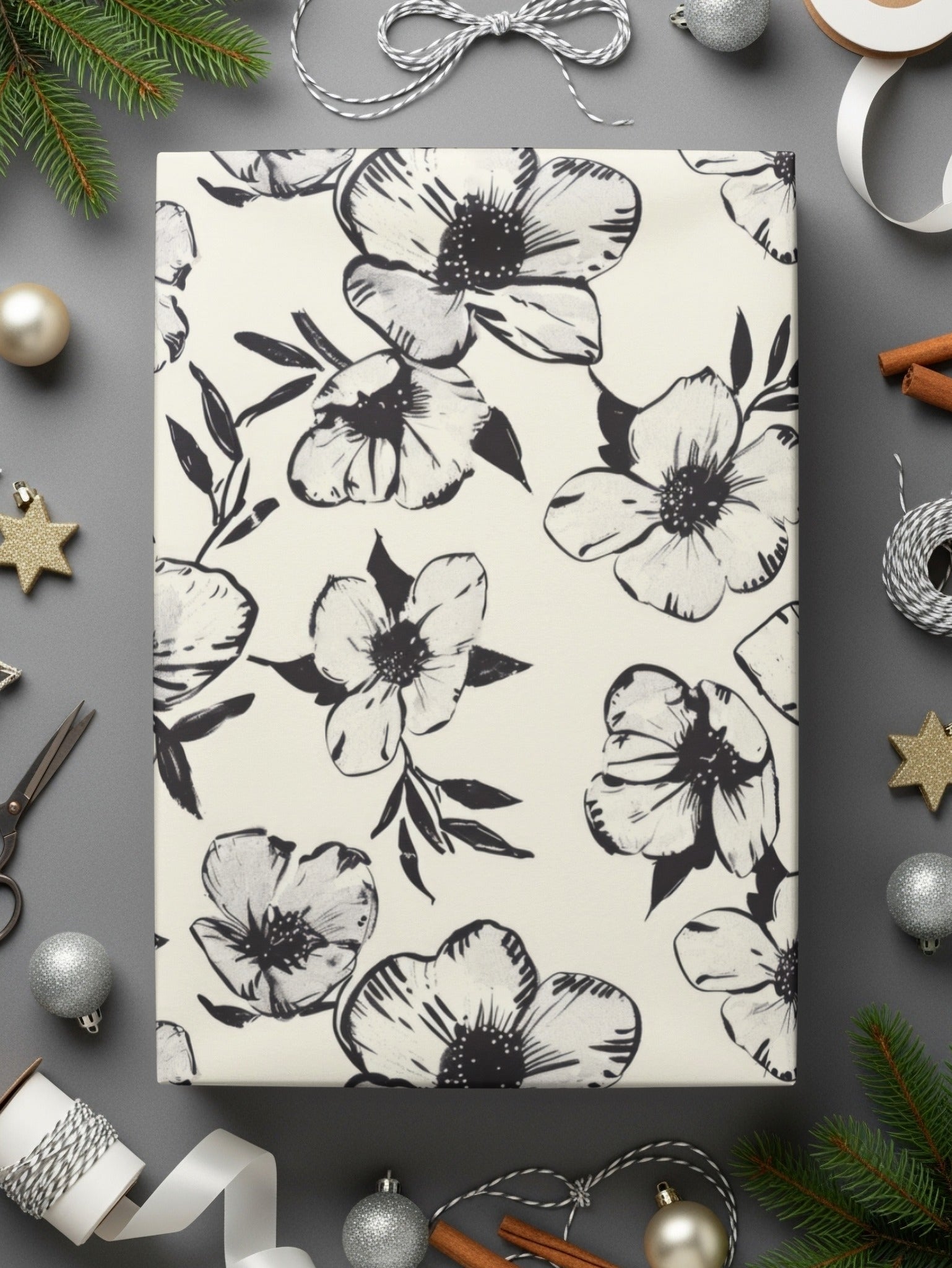 Modern Black White Floral Pattern Blooming Beauty Seamless Digital - Moore and Mountain