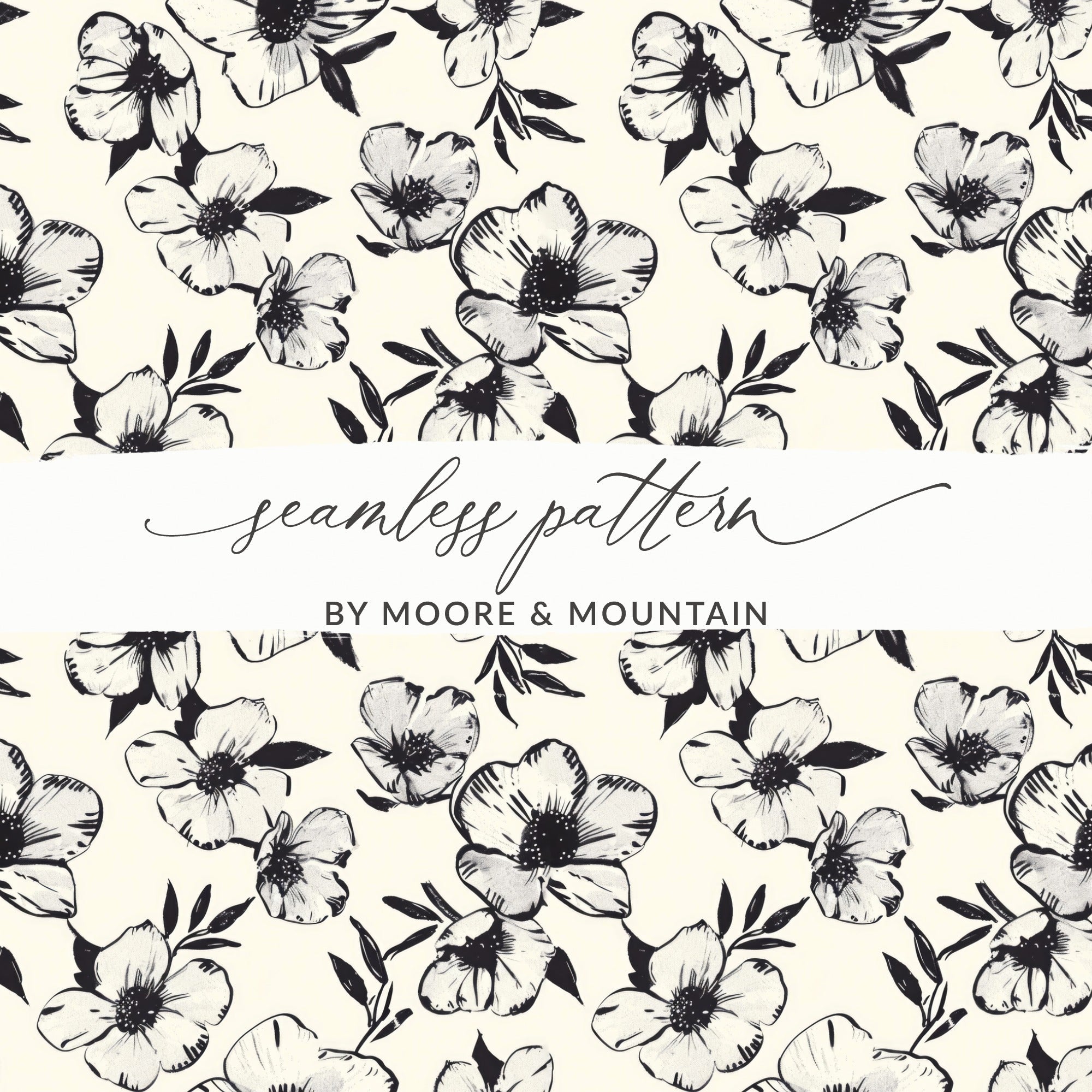 Modern Black White Floral Pattern Blooming Beauty Seamless Digital - Moore and Mountain