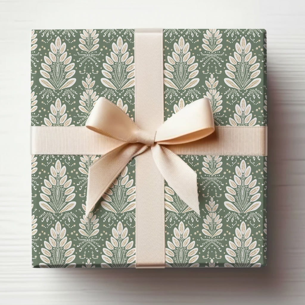 Elegant Green Leaf Patterned Gift Wrap Paper