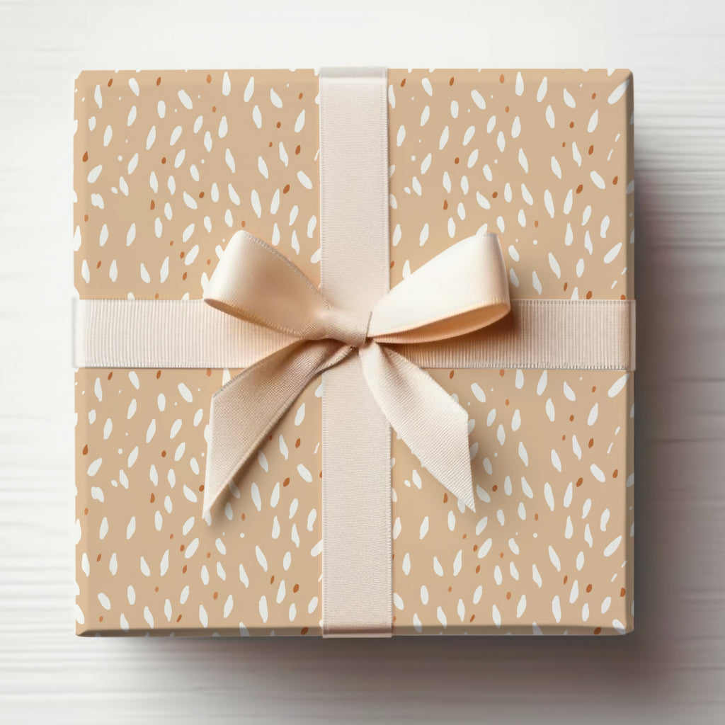 Elegant White Spotted Beige Gift Box with Bow
