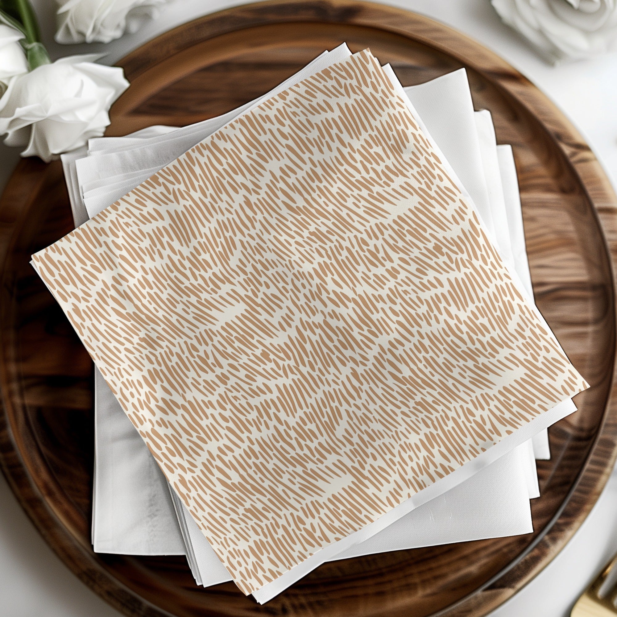 Elegant Tan and White Patterned Napkin Product