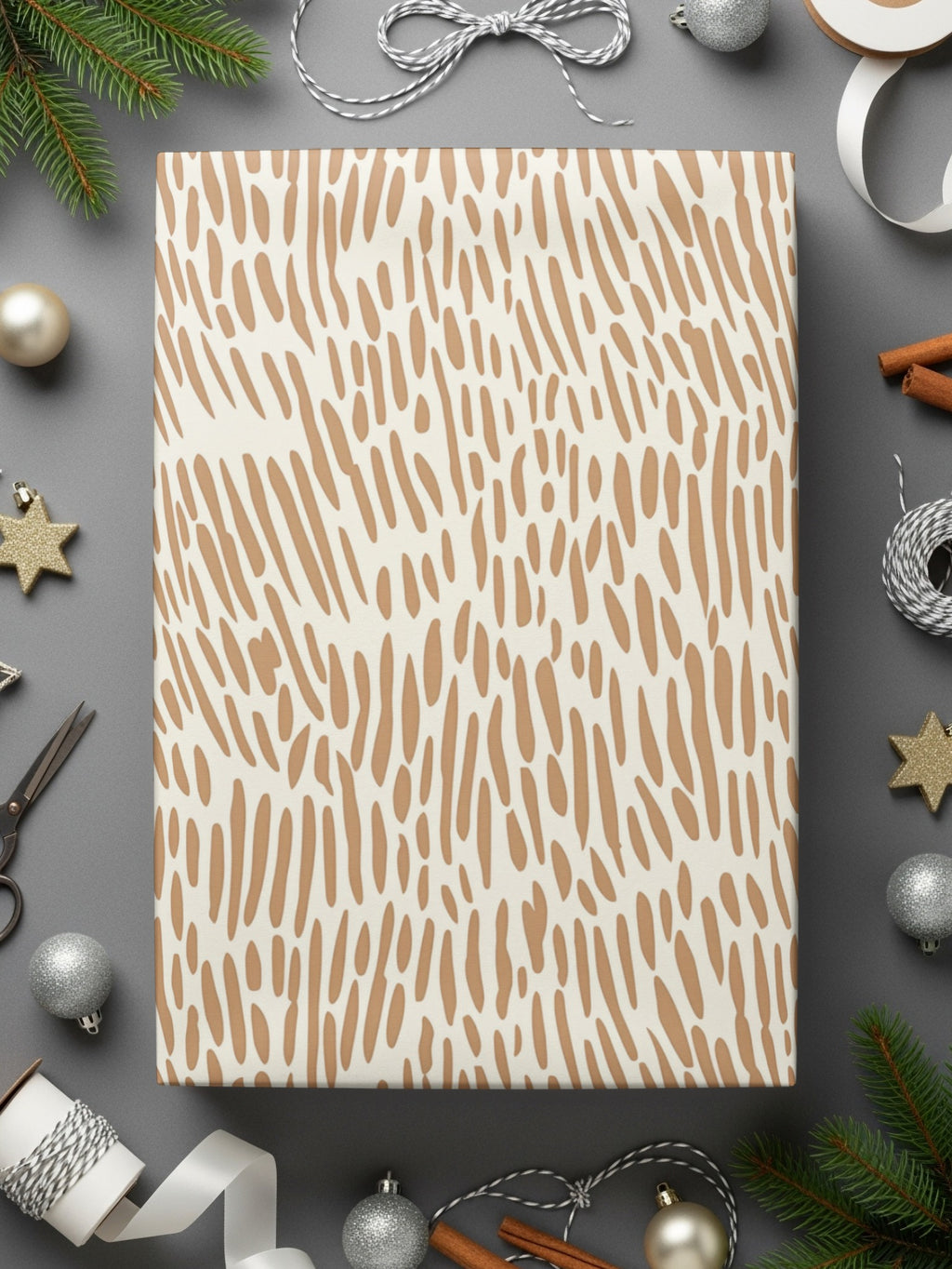 Elegant Beige Patterned Holiday Gift Wrap Paper