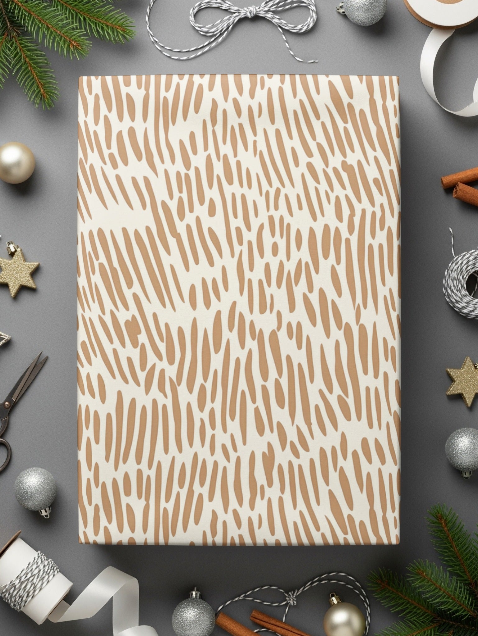Elegant Beige Patterned Holiday Gift Wrap Paper
