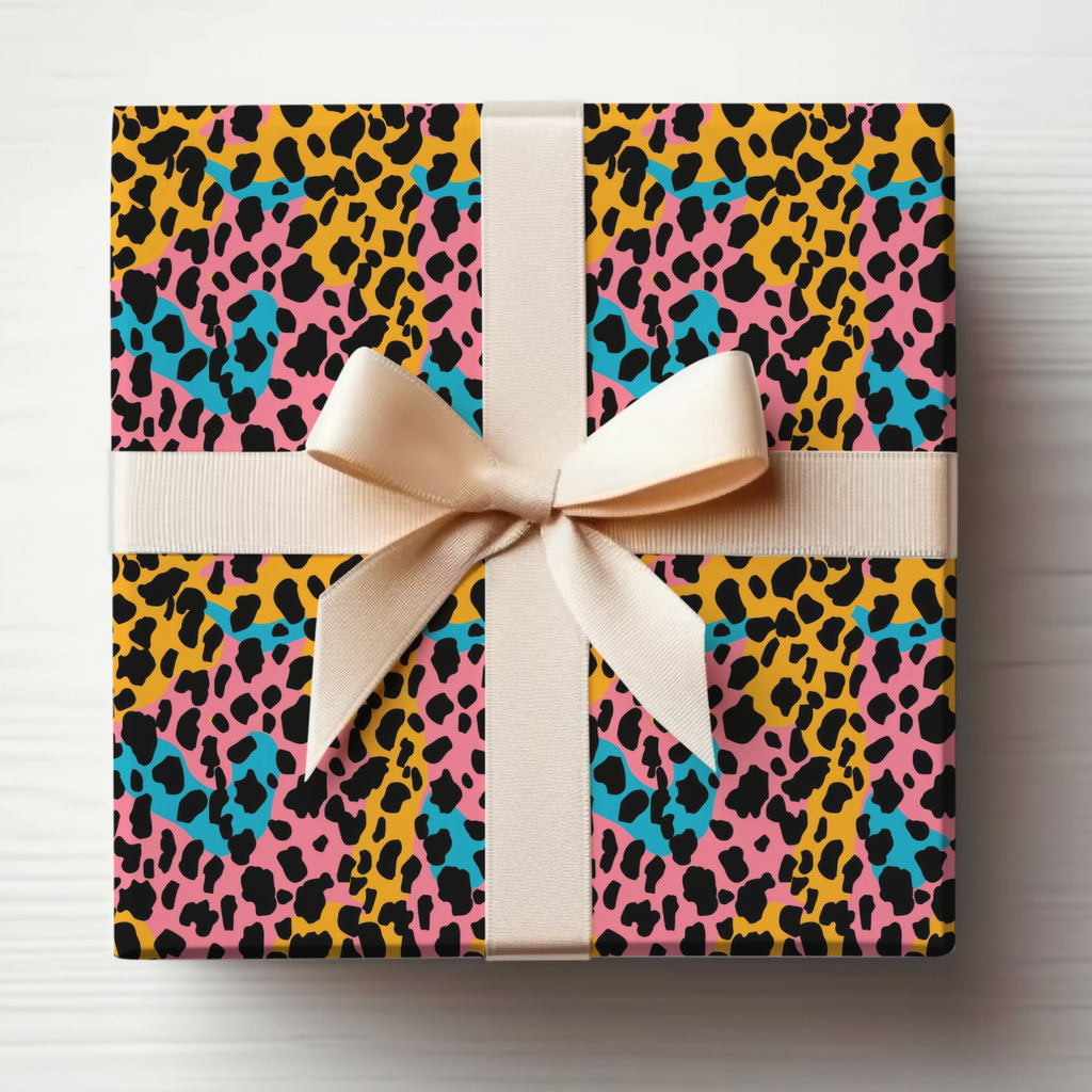 Colorful Leopard Print Gift Wrap with Ribbon Package
