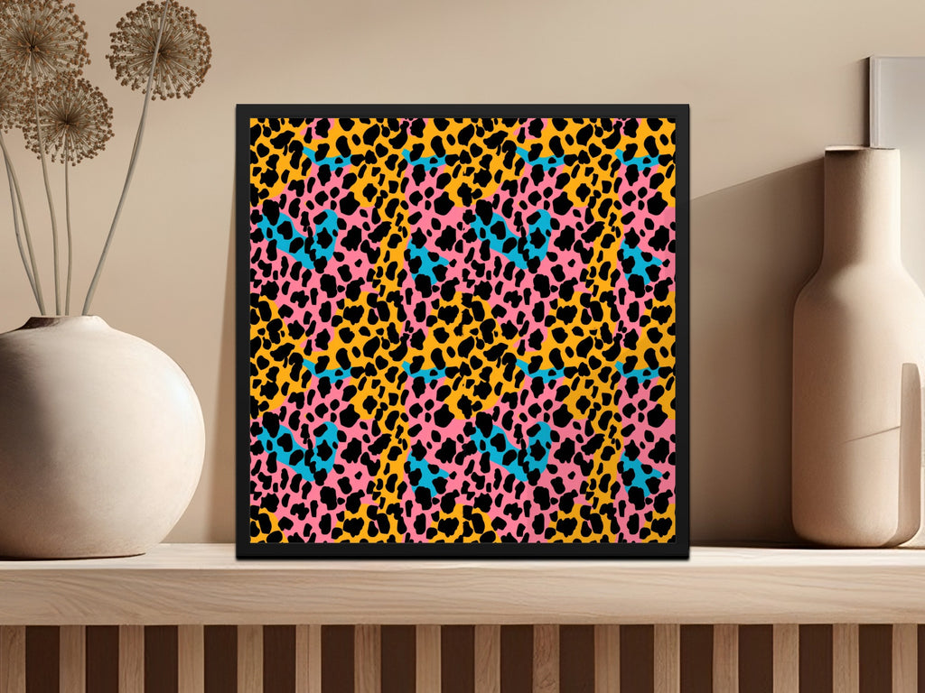 Vibrant Leopard Spots Art Print With Black Frame