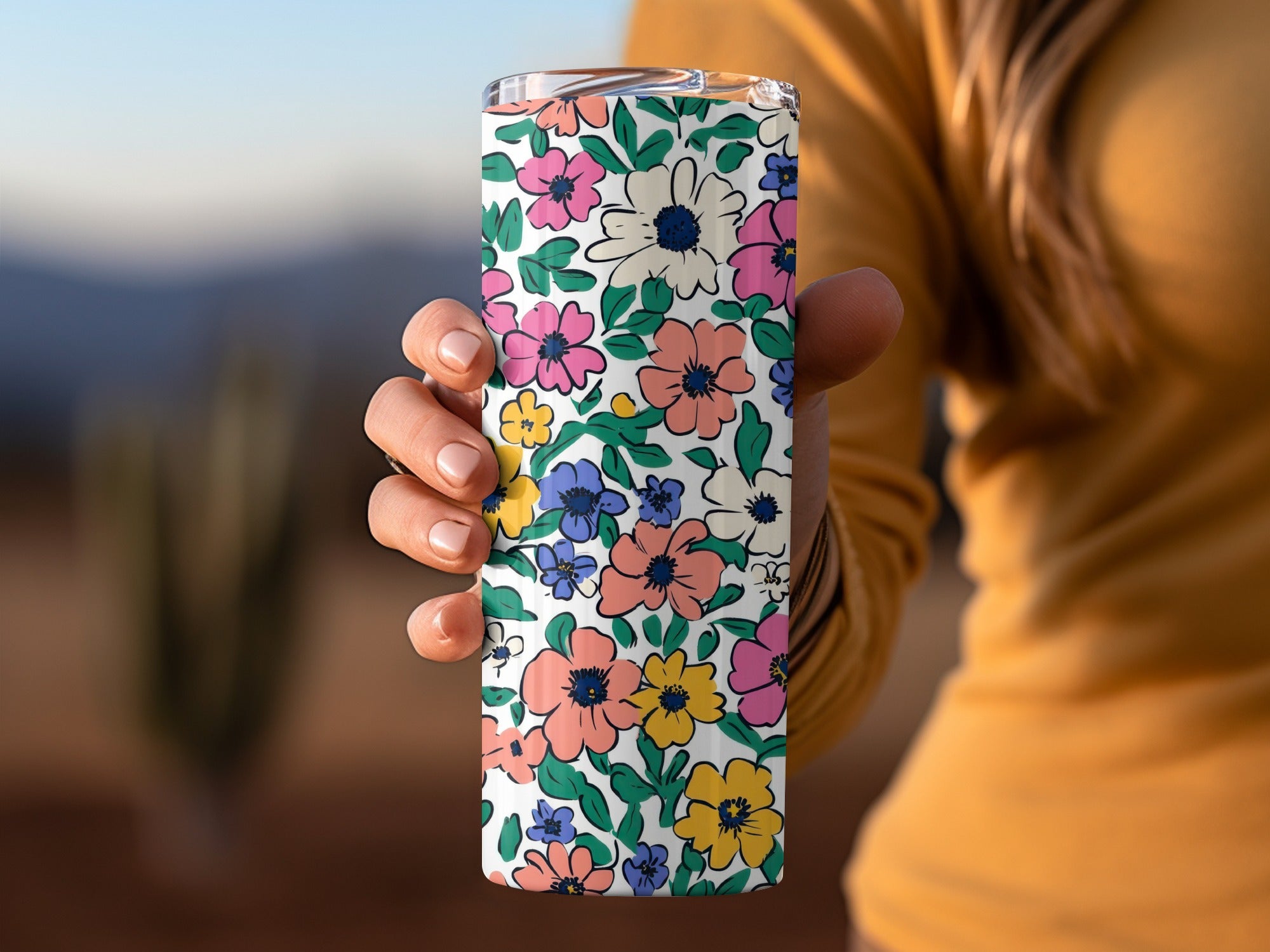 Colorful Floral Pattern Insulated Tumbler Cup