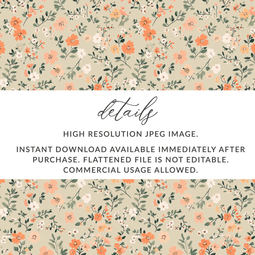 Modern Ditsy Flower Pattern Beige Botanical Illustration Digital - Moore and Mountain