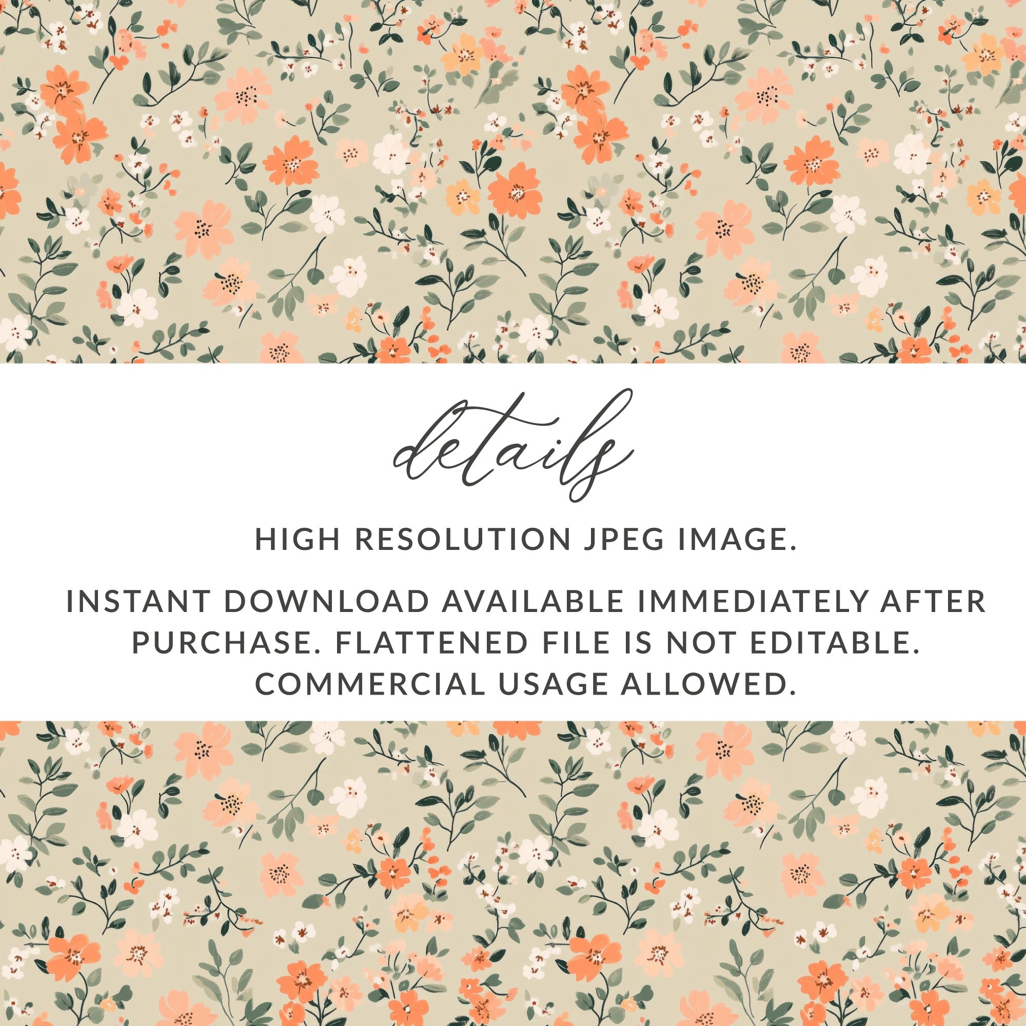 Modern Ditsy Flower Pattern Beige Botanical Illustration Digital - Moore and Mountain