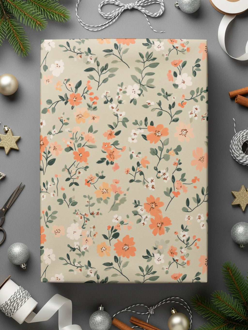 Modern Ditsy Flower Pattern Beige Botanical Illustration Digital - Moore and Mountain