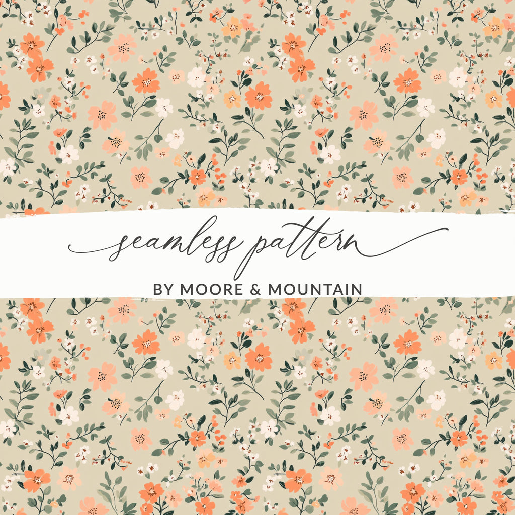 Modern Ditsy Flower Pattern Beige Botanical Illustration Digital - Moore and Mountain
