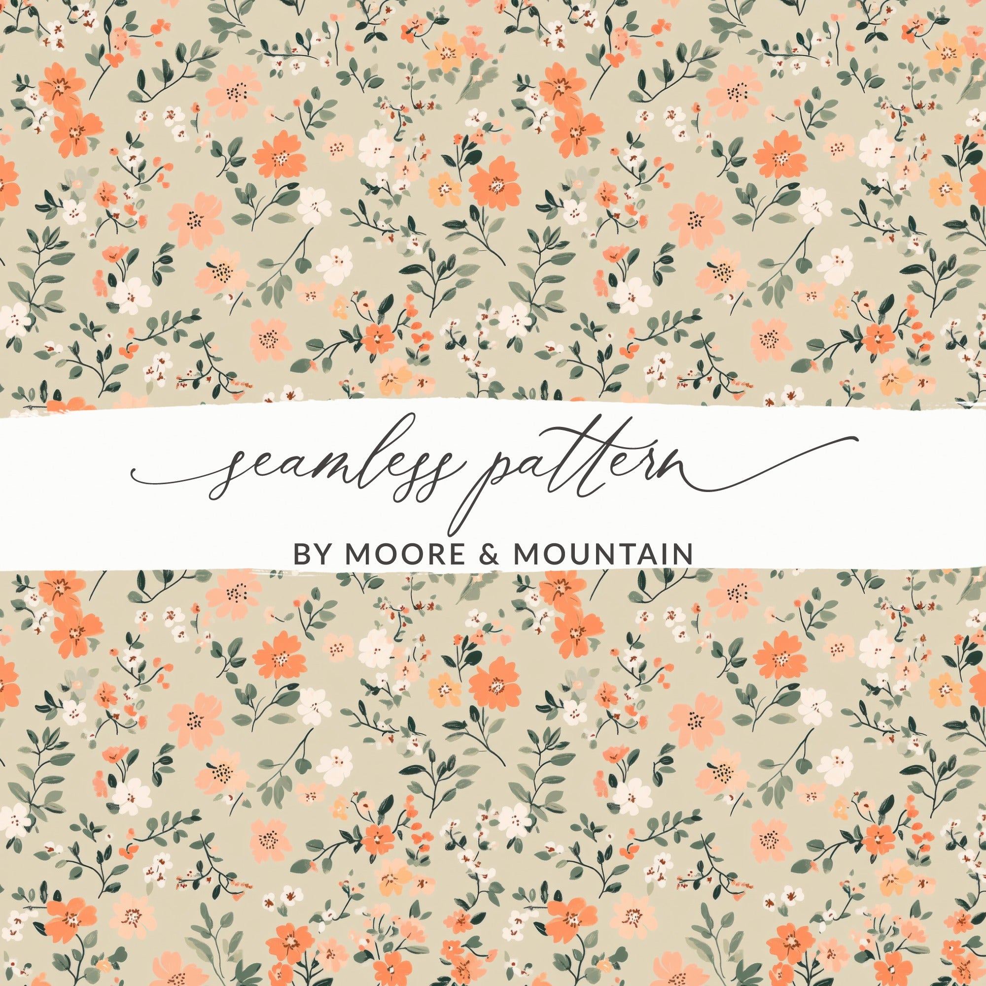 Modern Ditsy Flower Pattern Beige Botanical Illustration Digital - Moore and Mountain