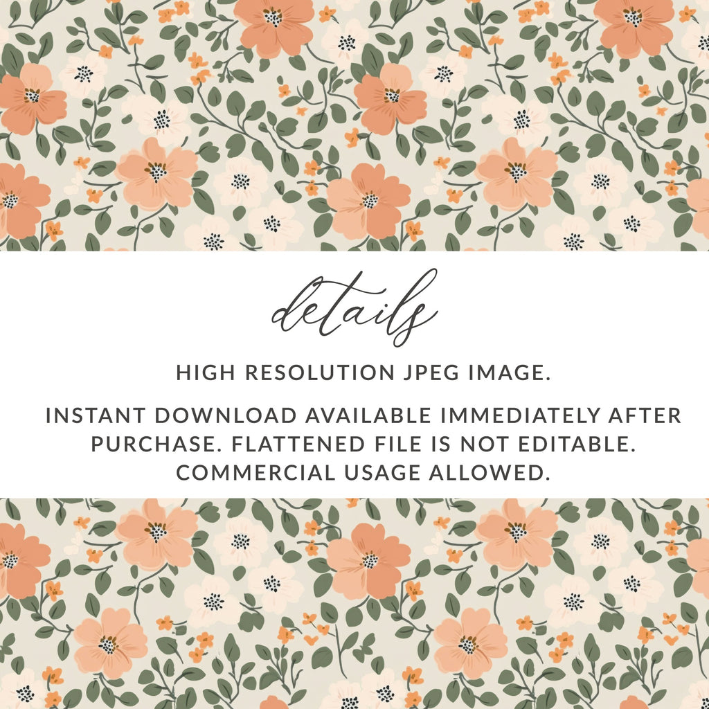 Modern Ditsy Flower Pattern Orange White Green Digital - Moore and Mountain