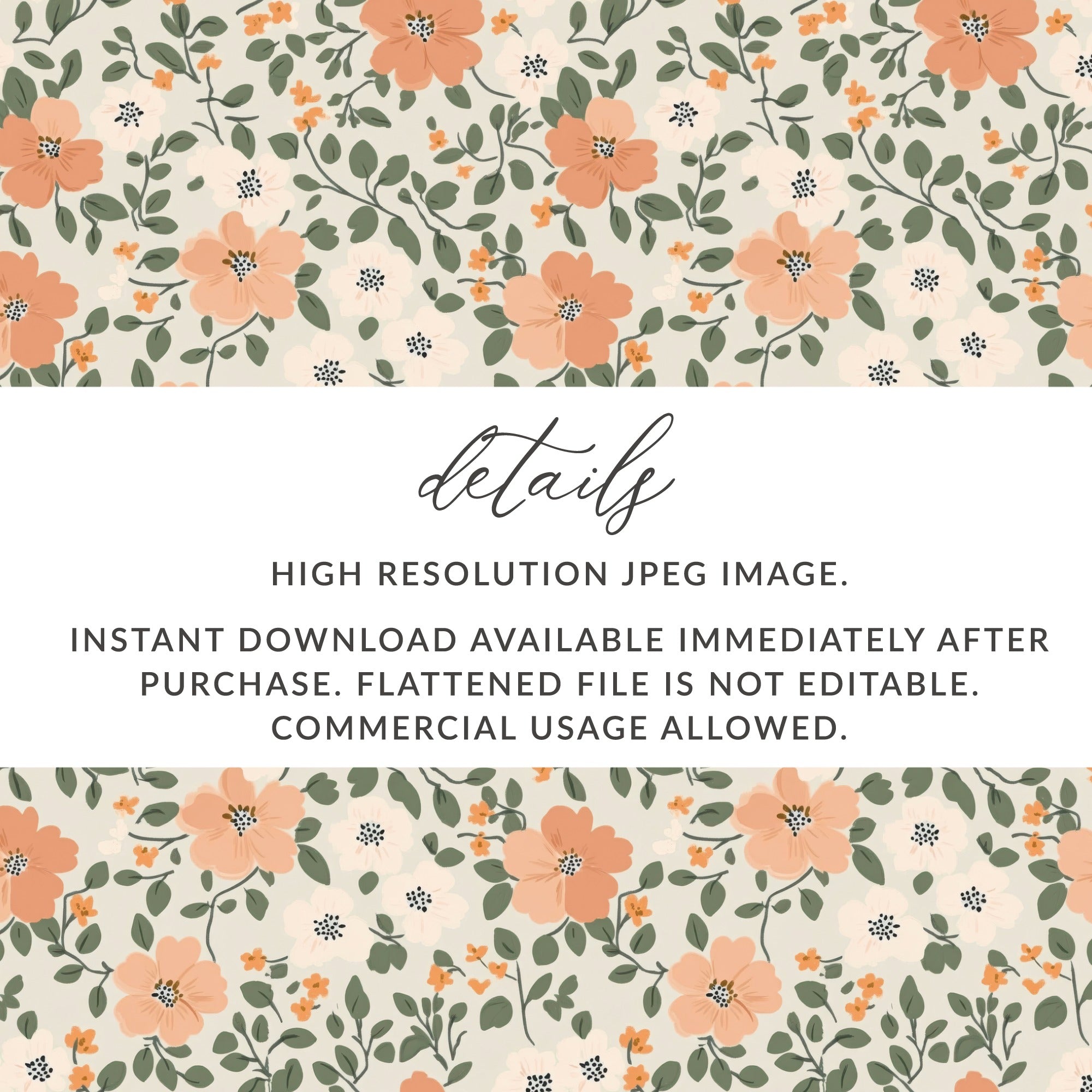 Modern Ditsy Flower Pattern Orange White Green Digital - Moore and Mountain