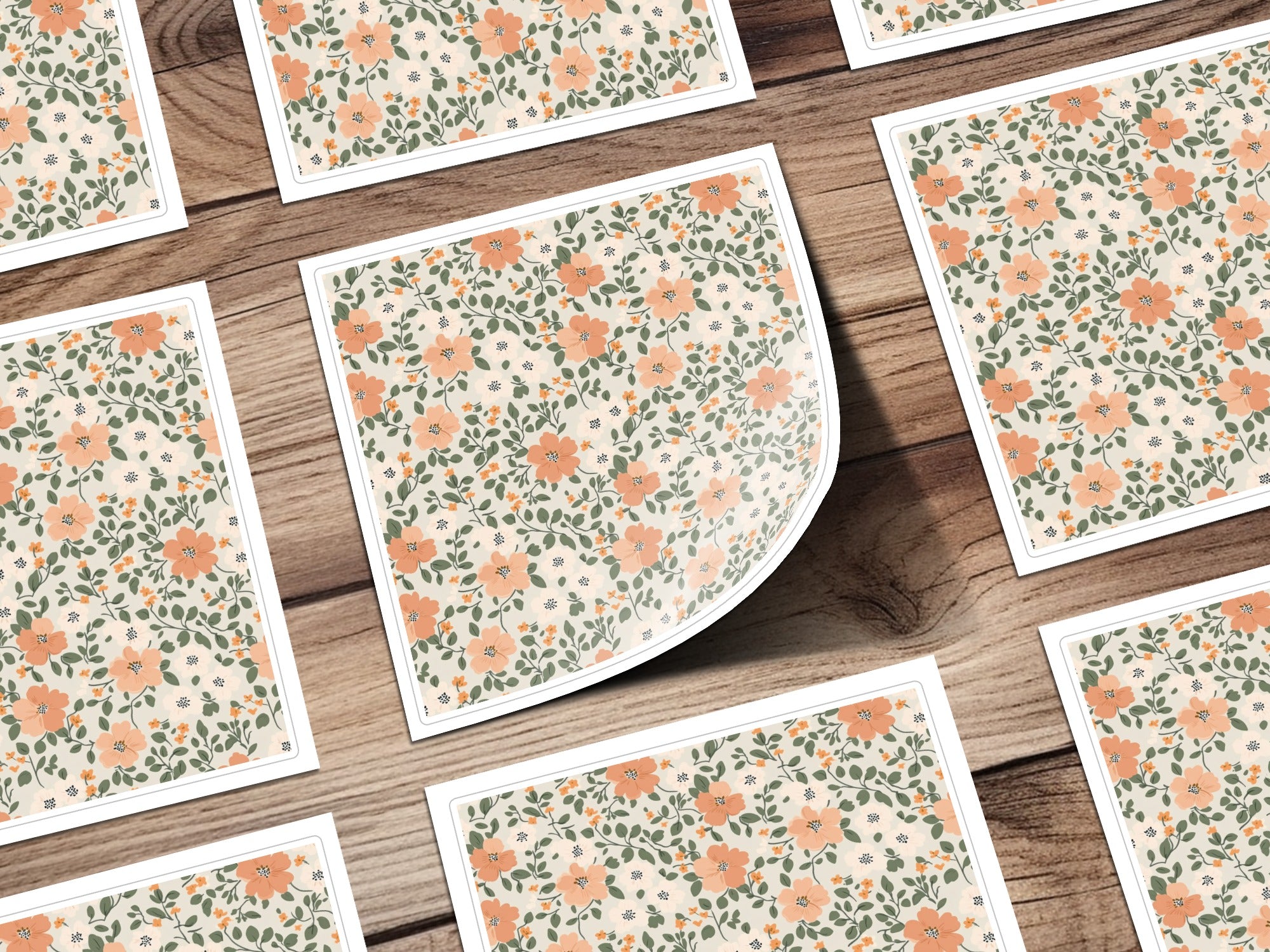 Modern Ditsy Flower Pattern Orange White Green Digital - Moore and Mountain
