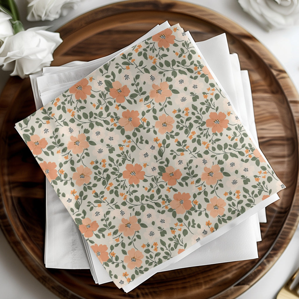 Modern Ditsy Flower Pattern Orange White Green Digital - Moore and Mountain