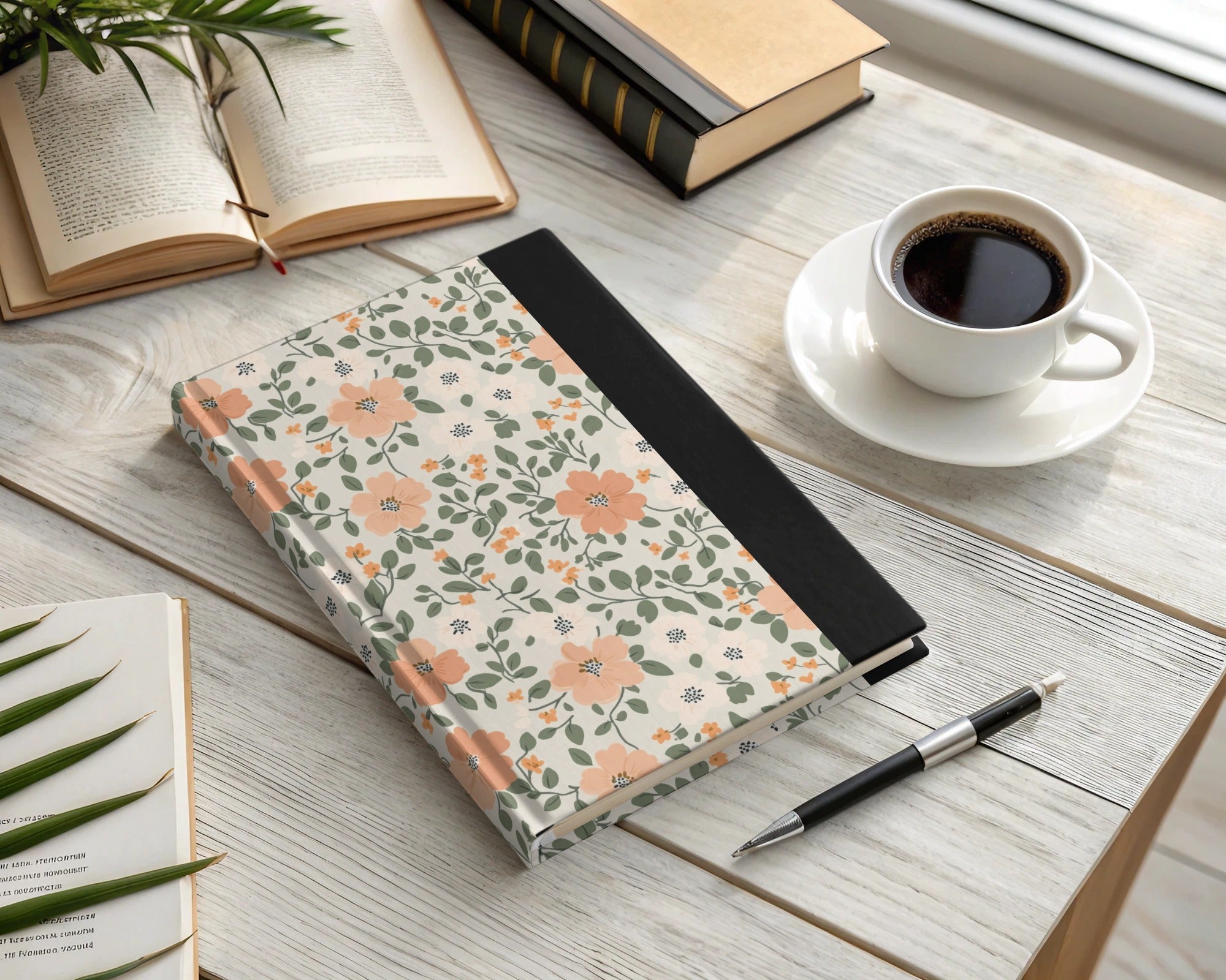 Modern Ditsy Flower Pattern Orange White Green Digital - Moore and Mountain