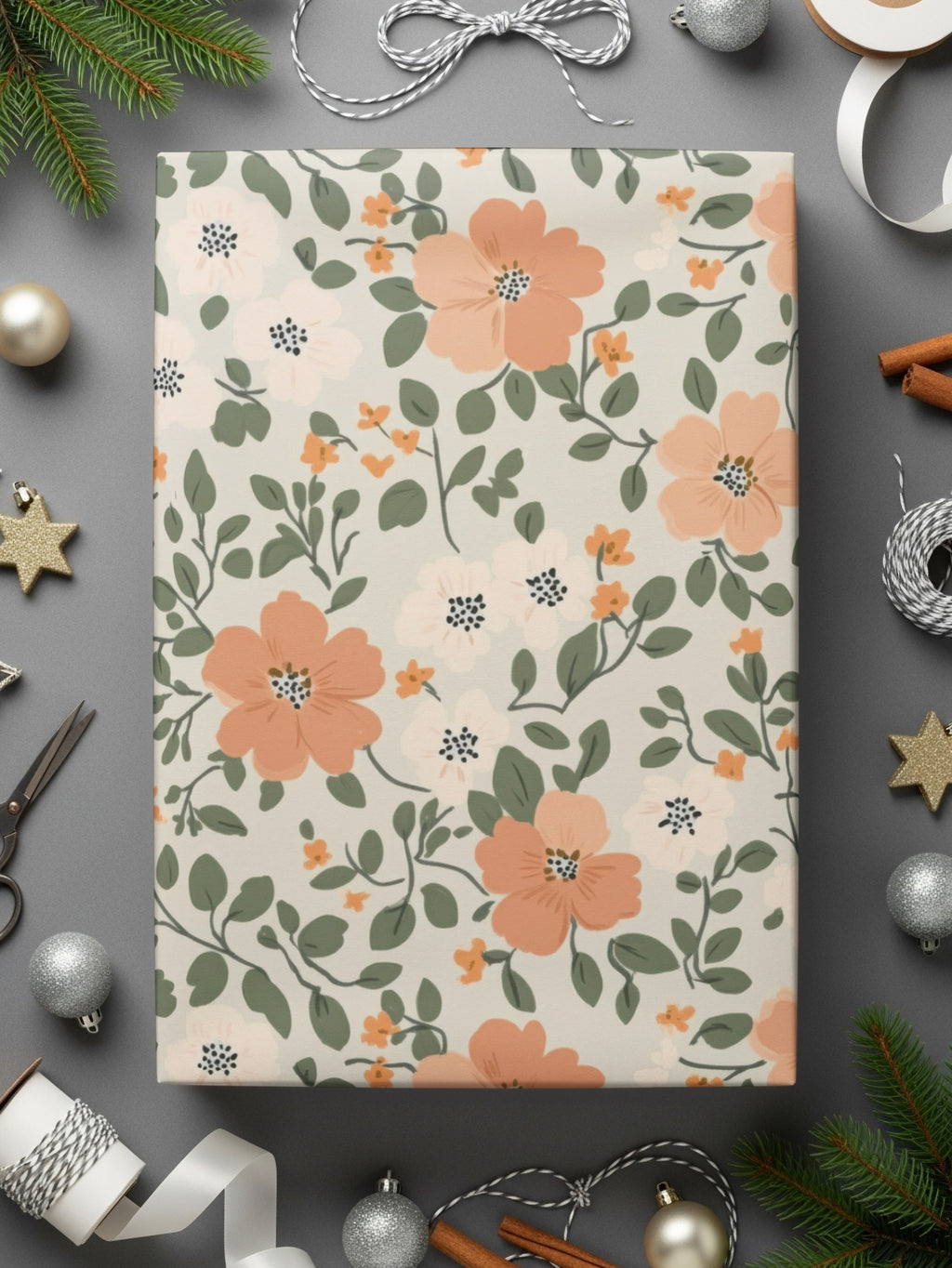 Modern Ditsy Flower Pattern Orange White Green Digital - Moore and Mountain